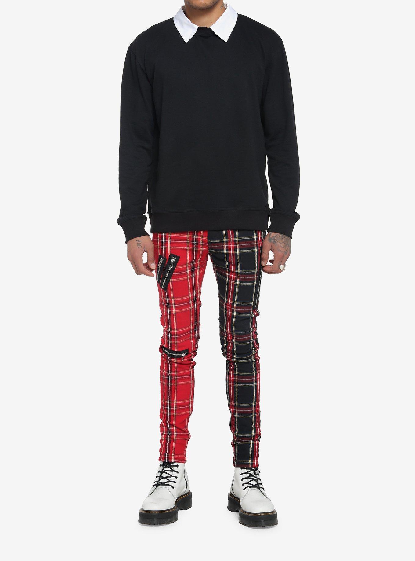 Black & White Collar Pullover Sweater, BLACK  RED, alternate