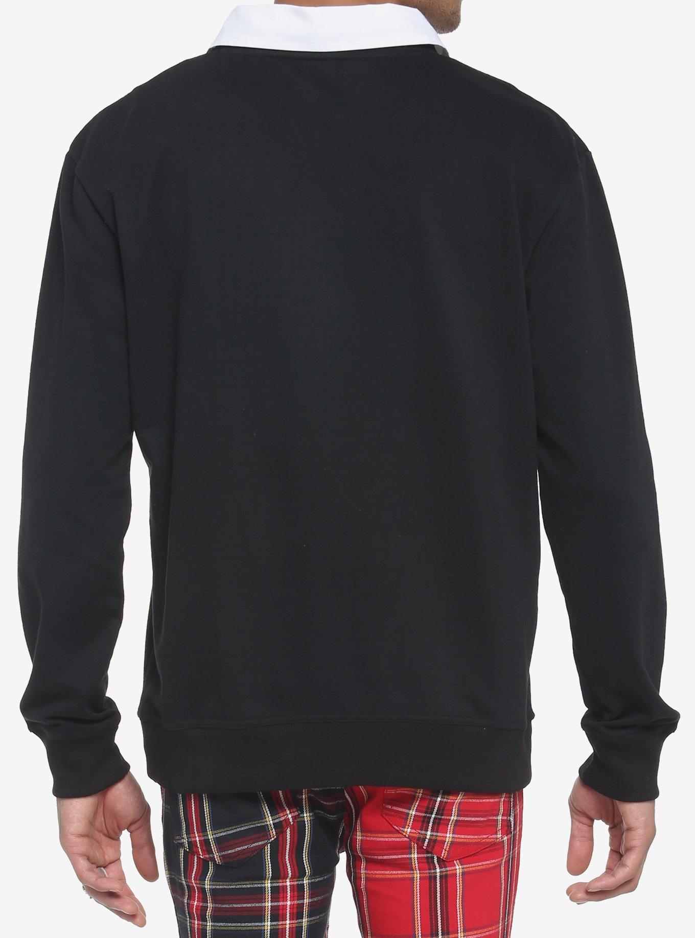 Black & White Collar Pullover Sweater, BLACK  RED, alternate