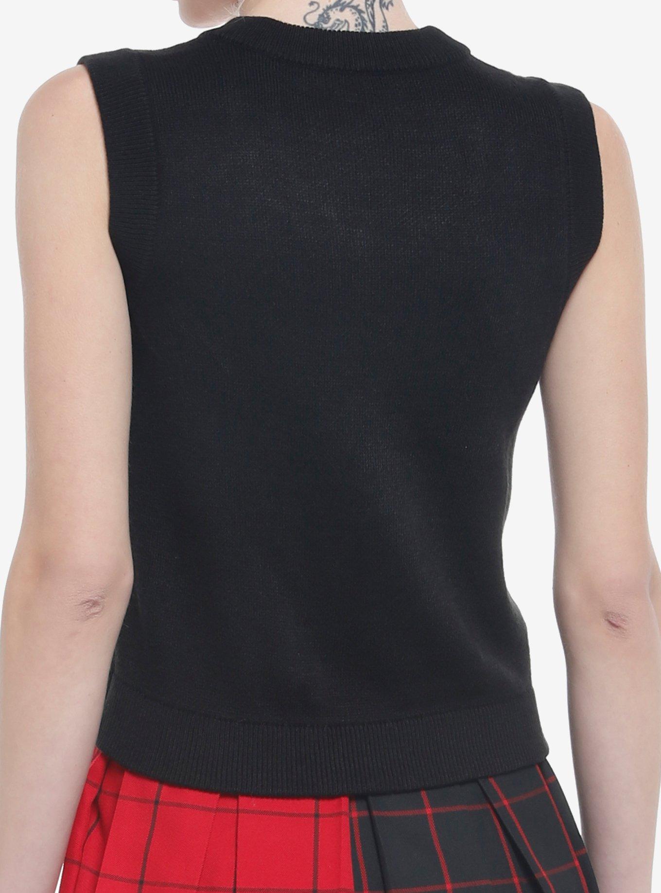 Skulls With Heart Eyes Girls Crop Sweater Vest, MULTI, alternate