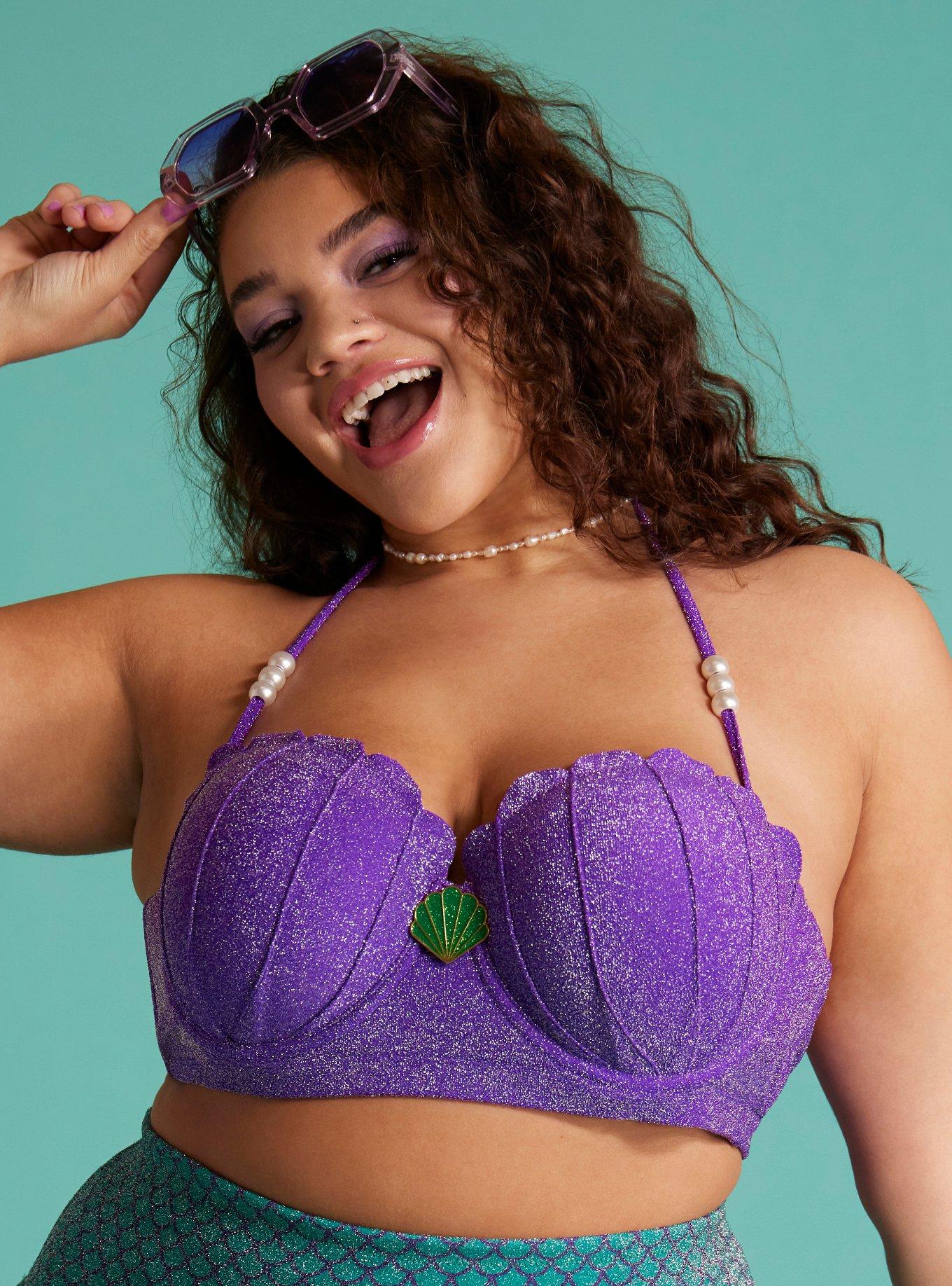 Disney The Little Mermaid Ariel Glitter Sea Shell Halter Swim Top Plus Size, MULTI COLOR, alternate