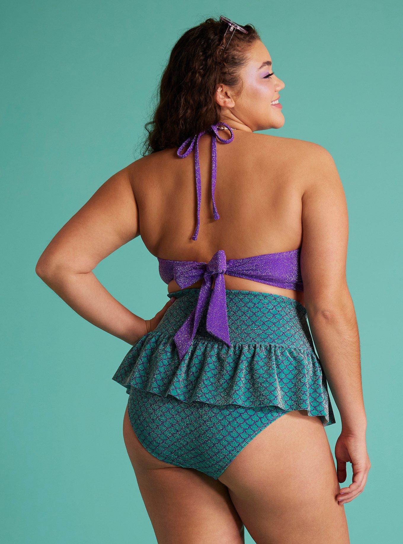 Disney The Little Mermaid Ariel Glitter Sea Shell Halter Swim Top Plus Size, MULTI COLOR, alternate