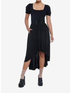Black Lace-Up Corset Hi-Low Dress, , hi-res