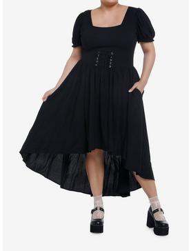 Black Lace-Up Corset Hi-Low Dress Plus Size, , hi-res
