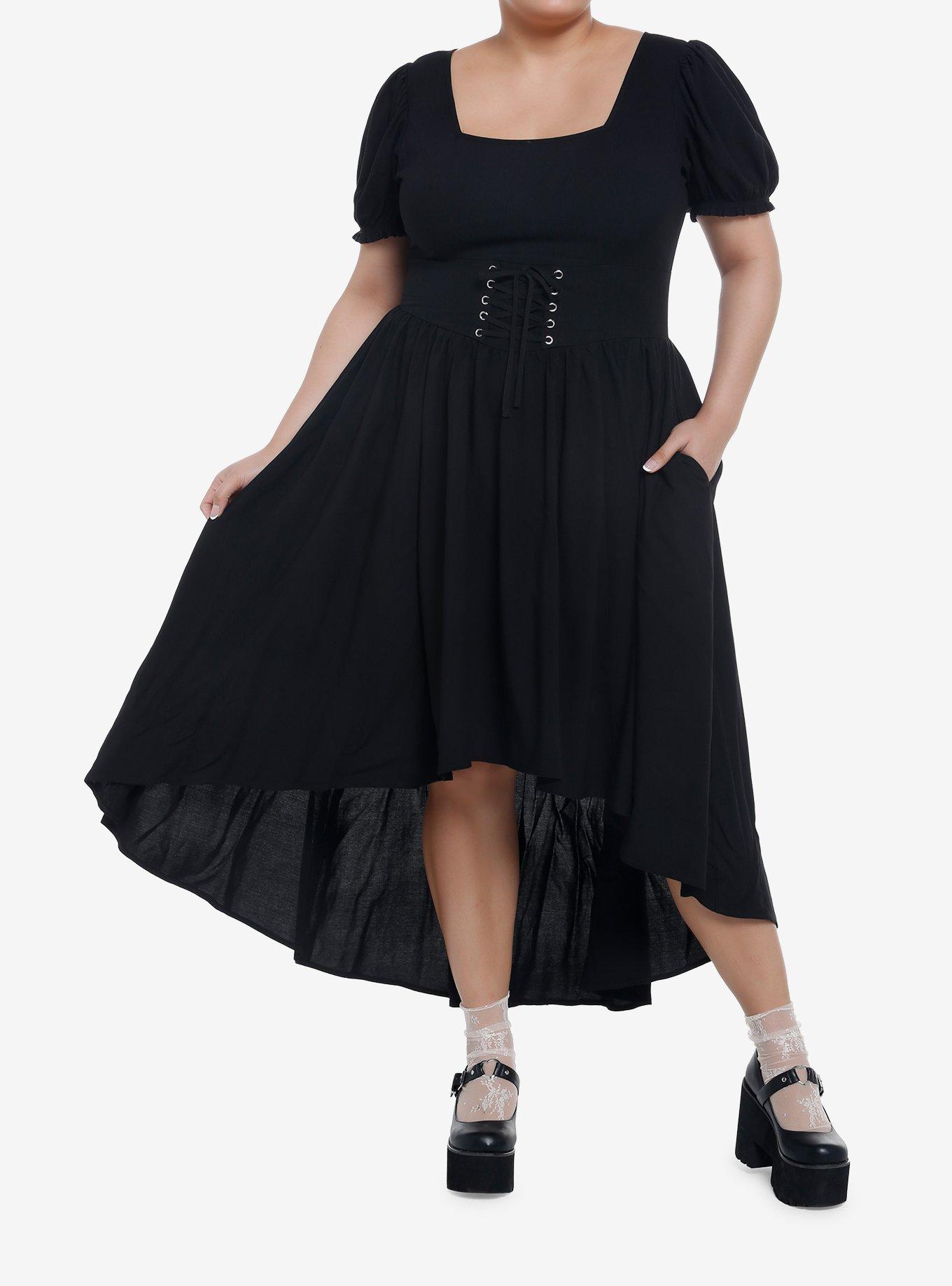 Black Lace-Up Corset Hi-Low Dress Plus Size, MULTI, alternate