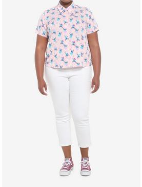 Disney Lilo & Stitch Hearts Pink Girls Woven Button-Up Plus Size, , hi-res