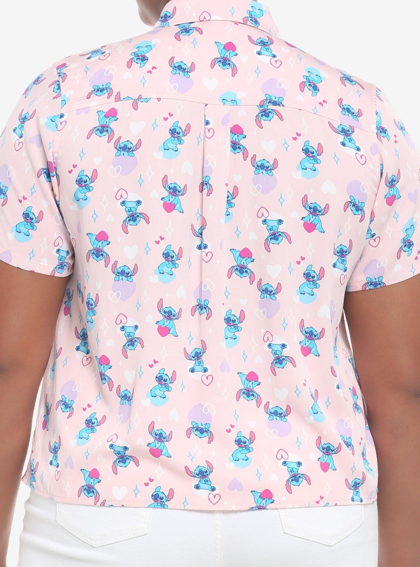 Disney Lilo & Stitch Hearts Pink Girls Woven Button-Up Plus Size, MULTI, alternate