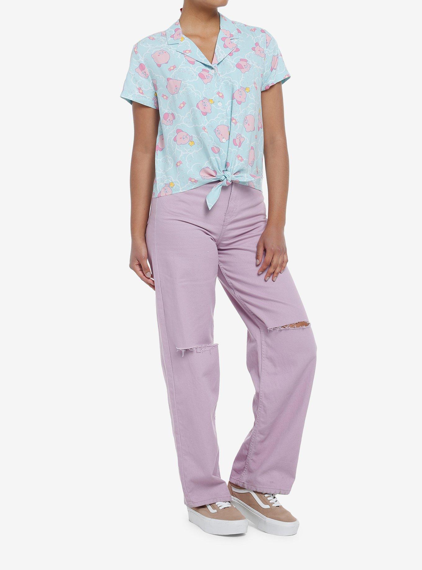 Kirby Pastel Cloud Tie-Front Girls Woven Button-Up, , hi-res