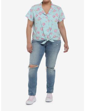 Kirby Pastel Cloud Tie-Front Girls Woven Button-Up Plus Size, , hi-res