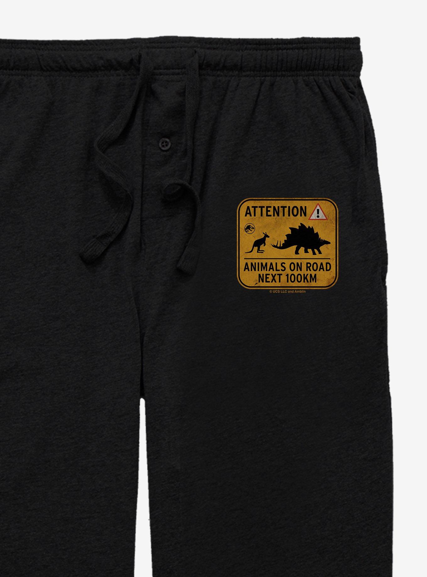 Jurassic World Animals On Road Sign Pajama Pants, BLACK, alternate