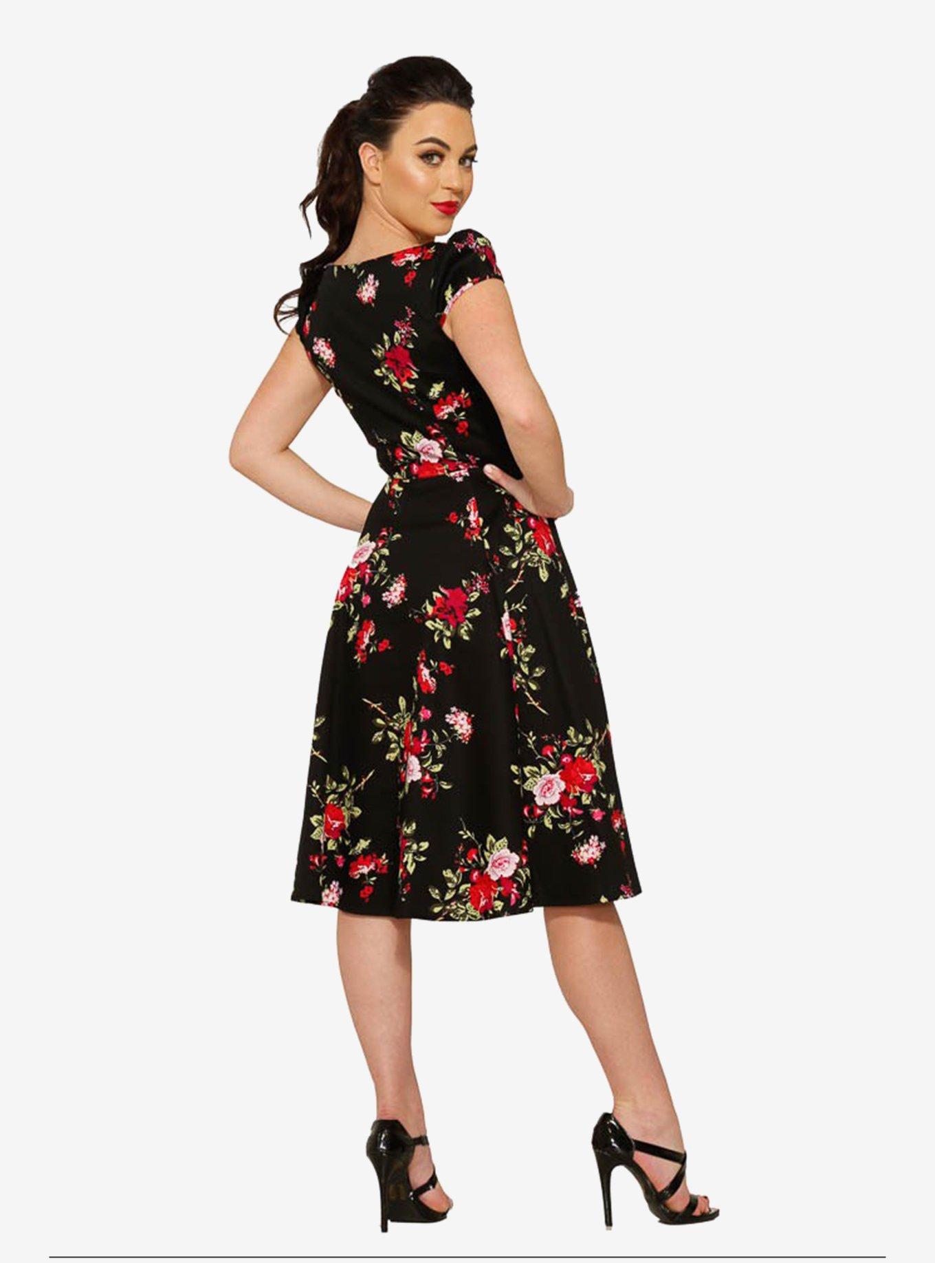 Black Red Floral Dress, BLACK, alternate