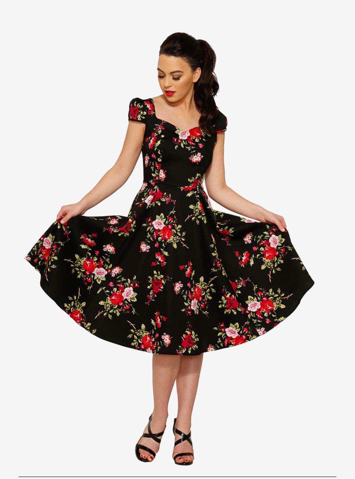 Black Red Floral Dress, BLACK, alternate