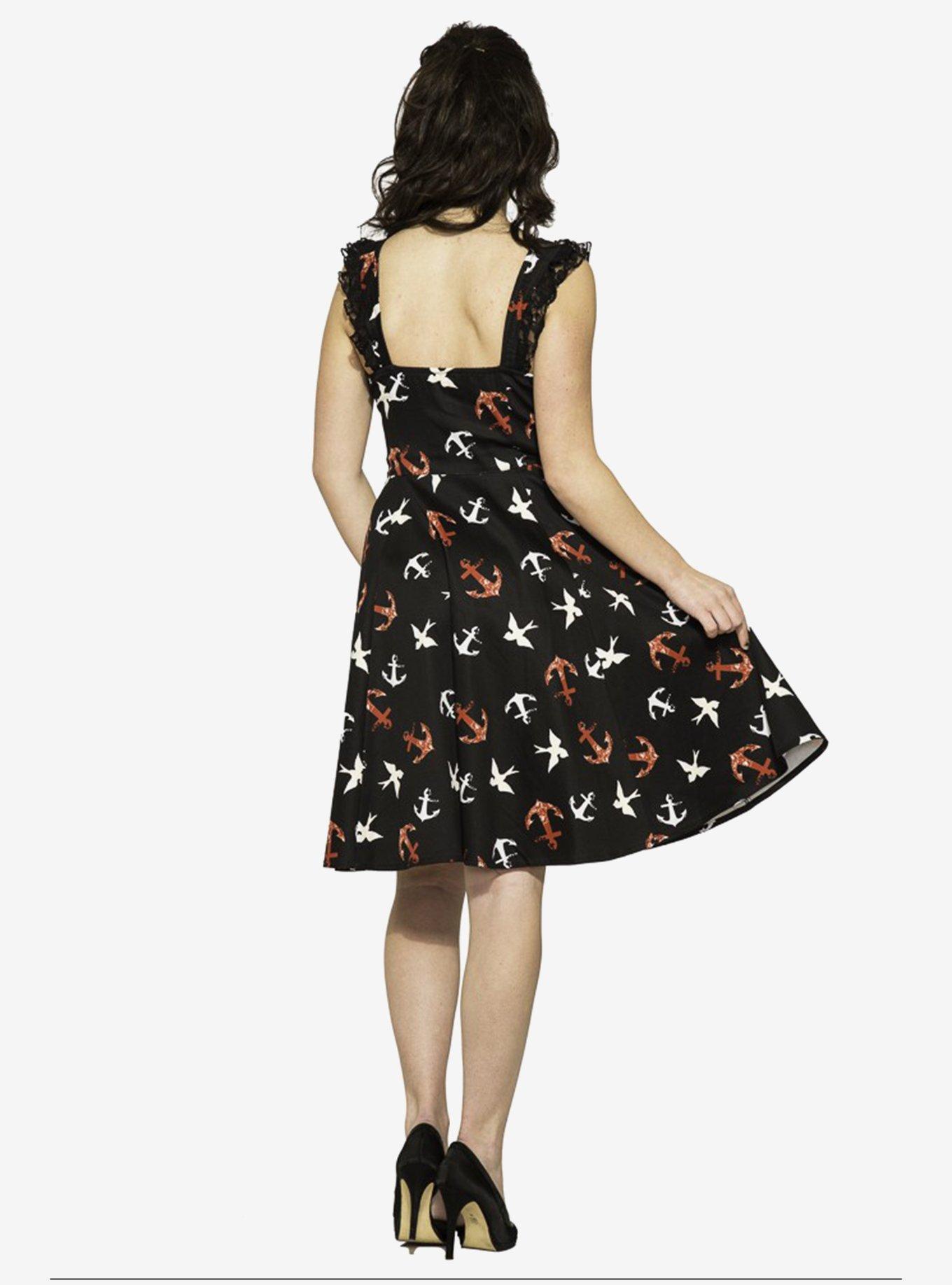 Black Swallow Print Dress, BLACK, alternate