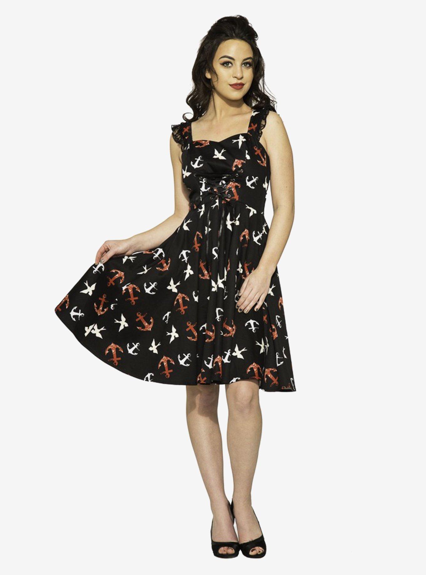 Black Swallow Print Dress, BLACK, alternate