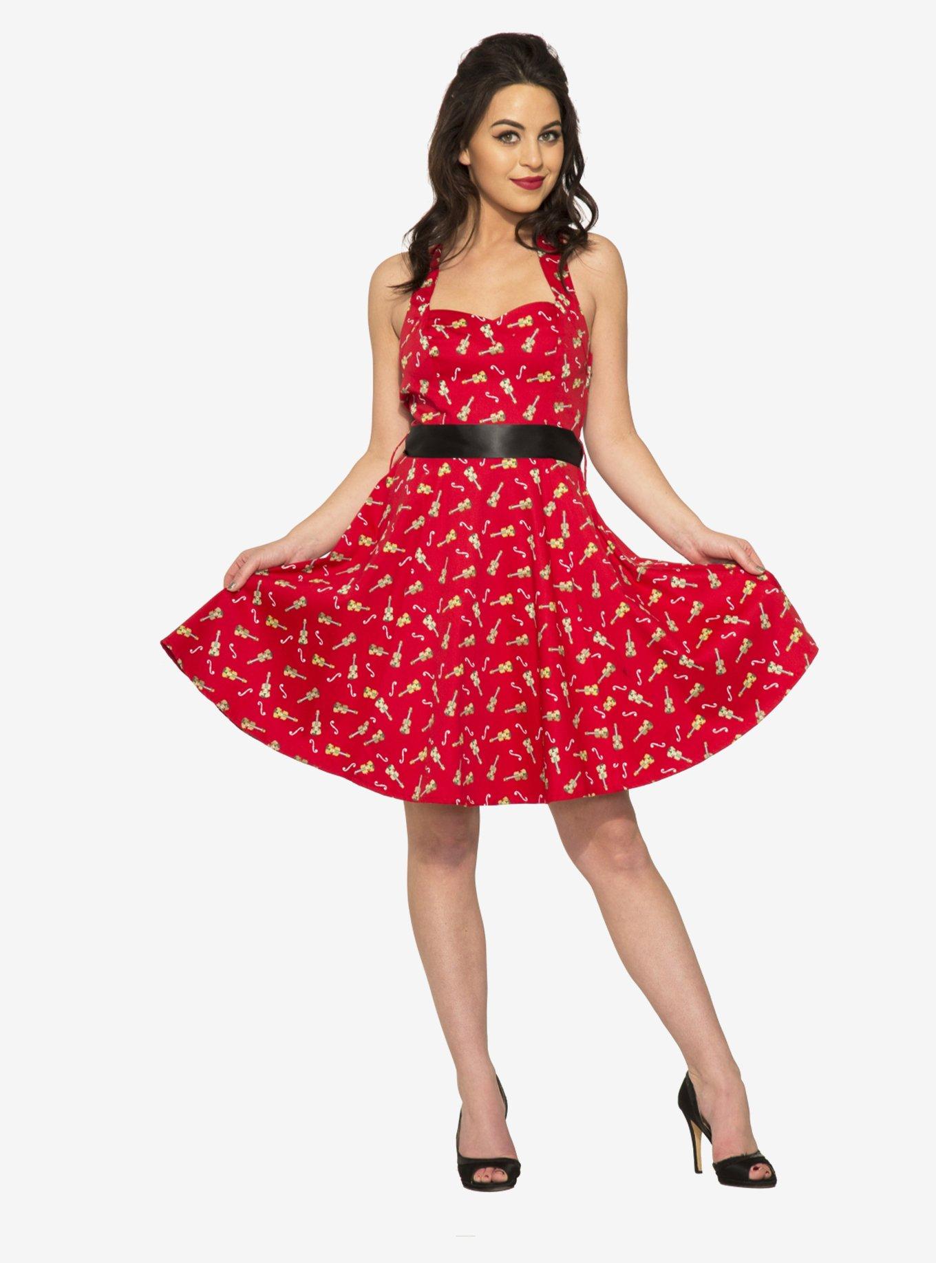 Red Violin Halter Dress, RED, alternate