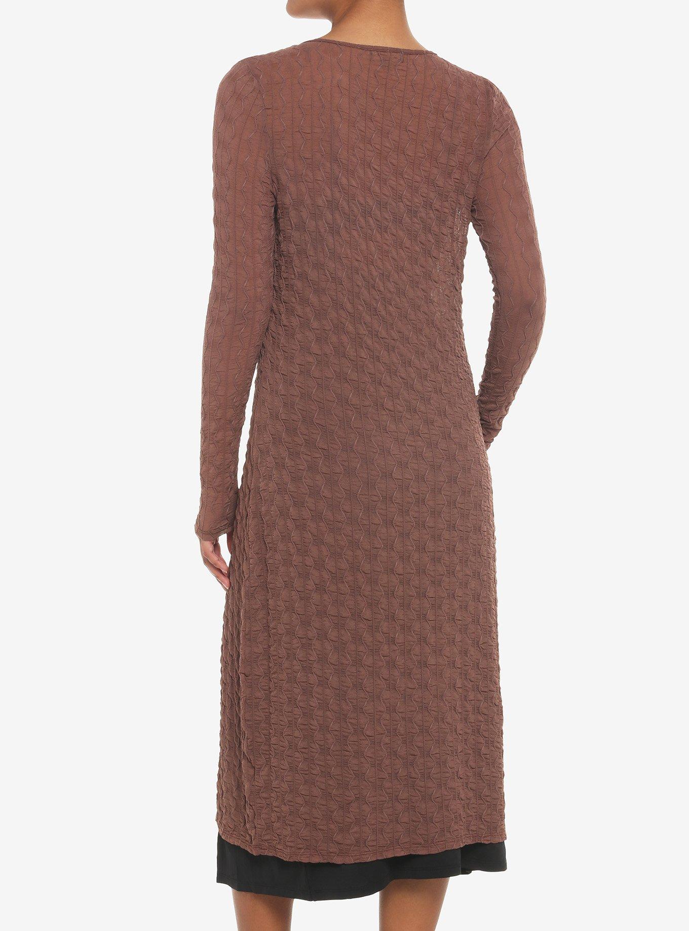 Brown Textured Tie-Front Duster, BROWN, alternate