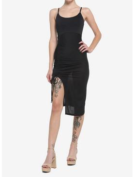 Black Ruched Midi Dress, , hi-res