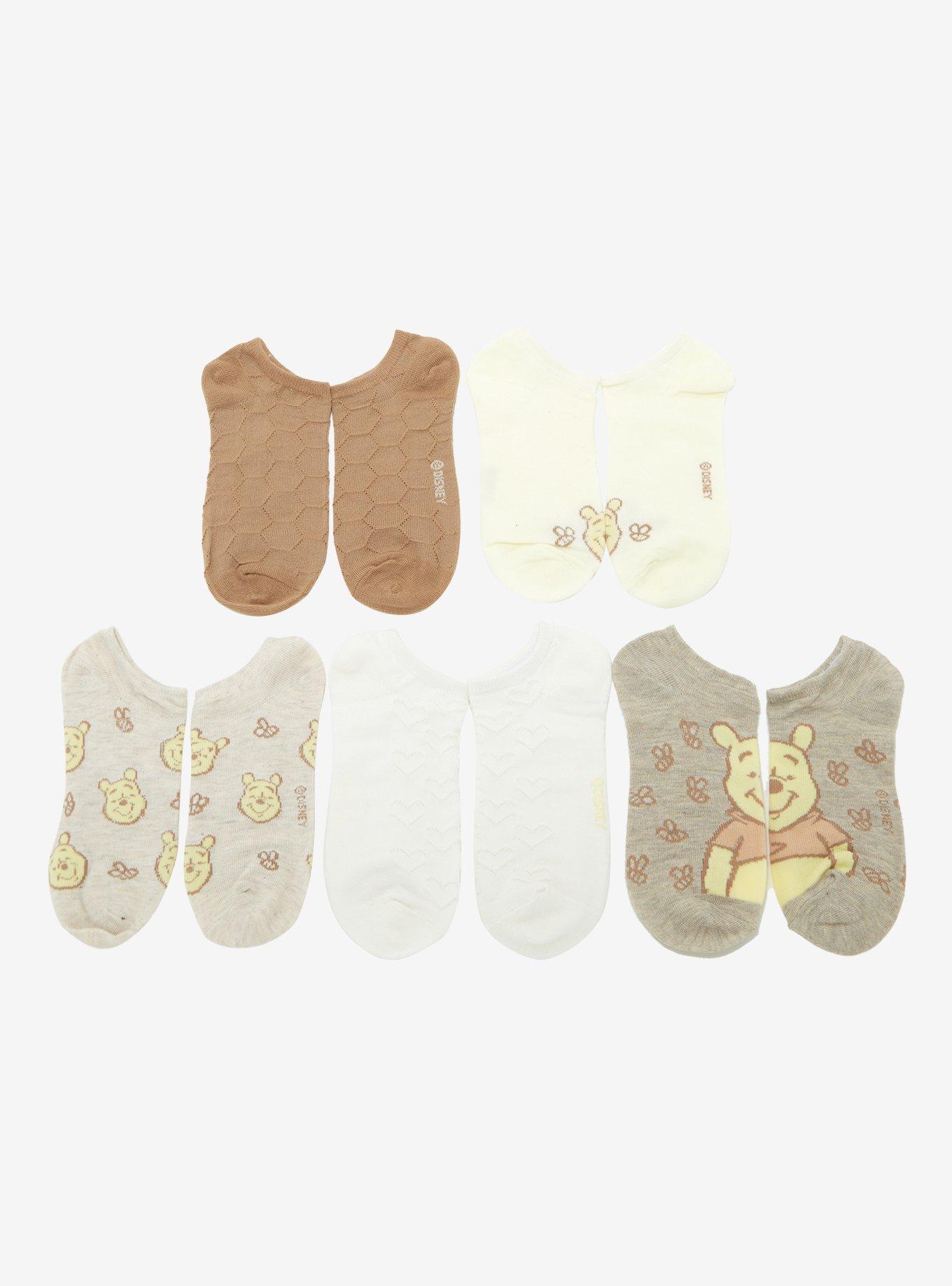 Disney Winnie The Pooh Neutral Bee No-Show Socks 5 Pair, , hi-res