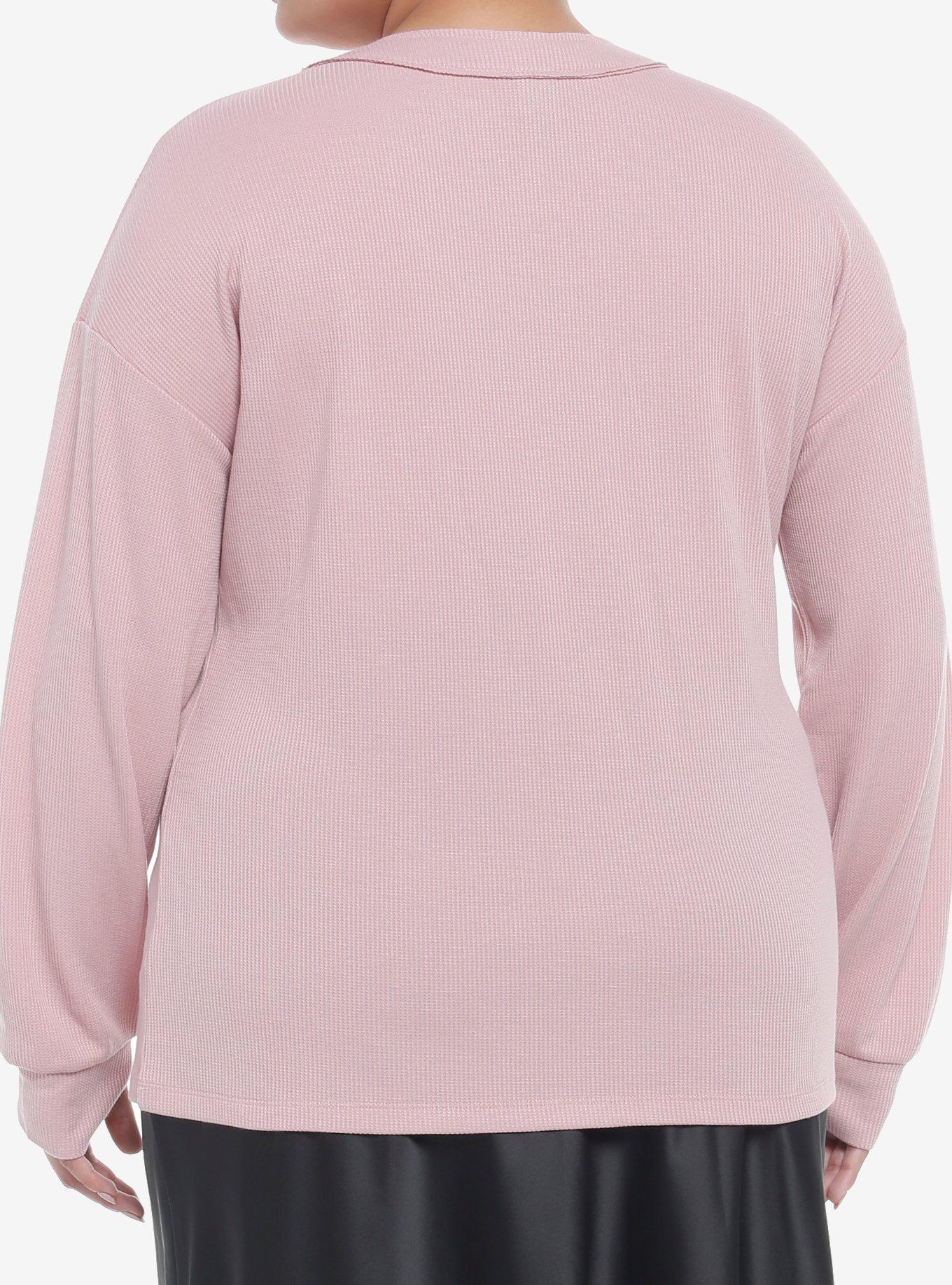 Her Universe Disney Mickey Mouse & Minnie Mouse Waffle Knit Long-Sleeve Top Plus Size, LIGHT PINK, alternate