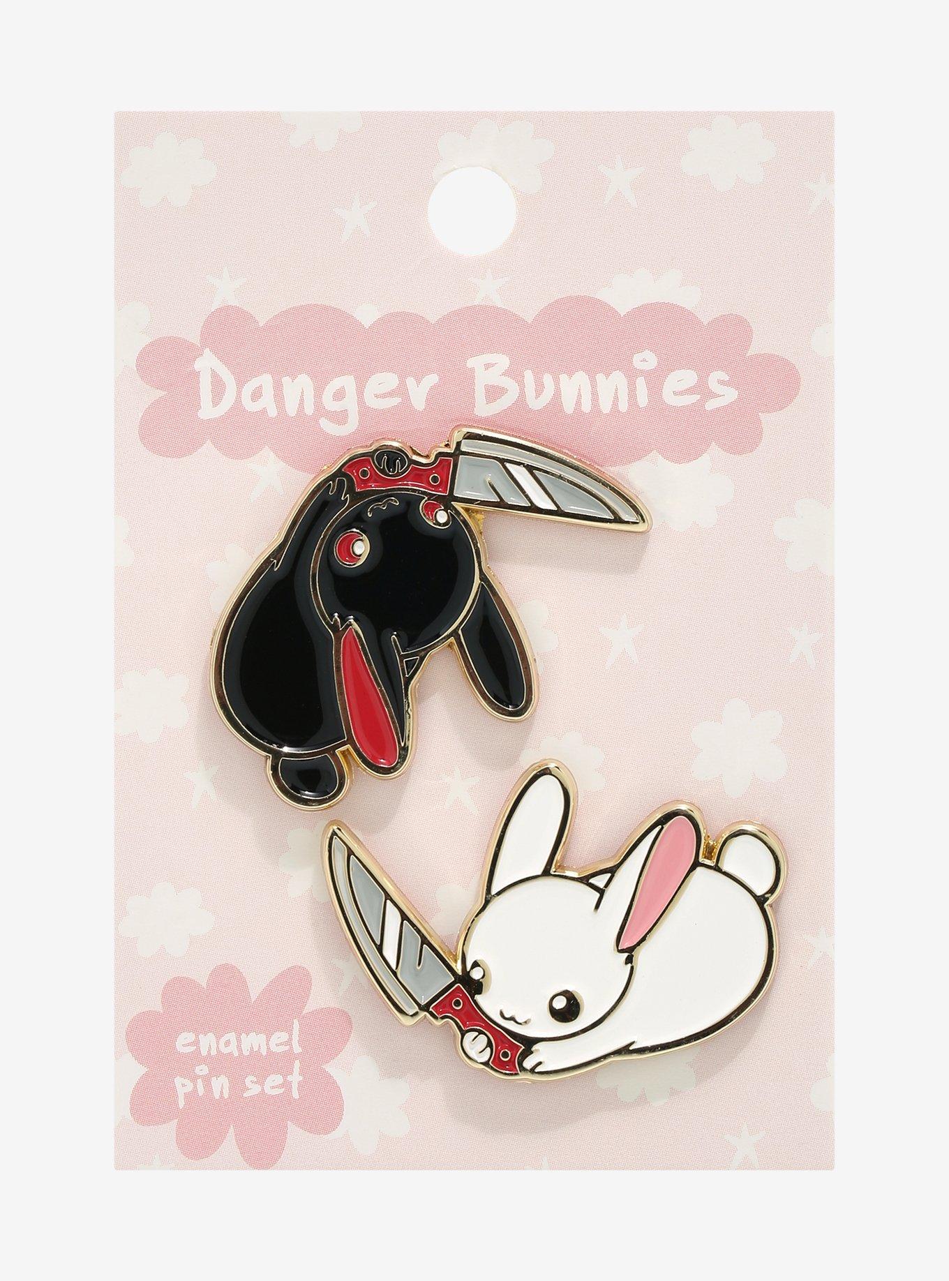 Black & White Buny Knife Enamel Pin Set, , alternate
