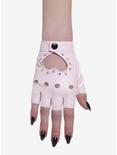 Pink Heart Cutout Moto Fingerless Gloves, , alternate