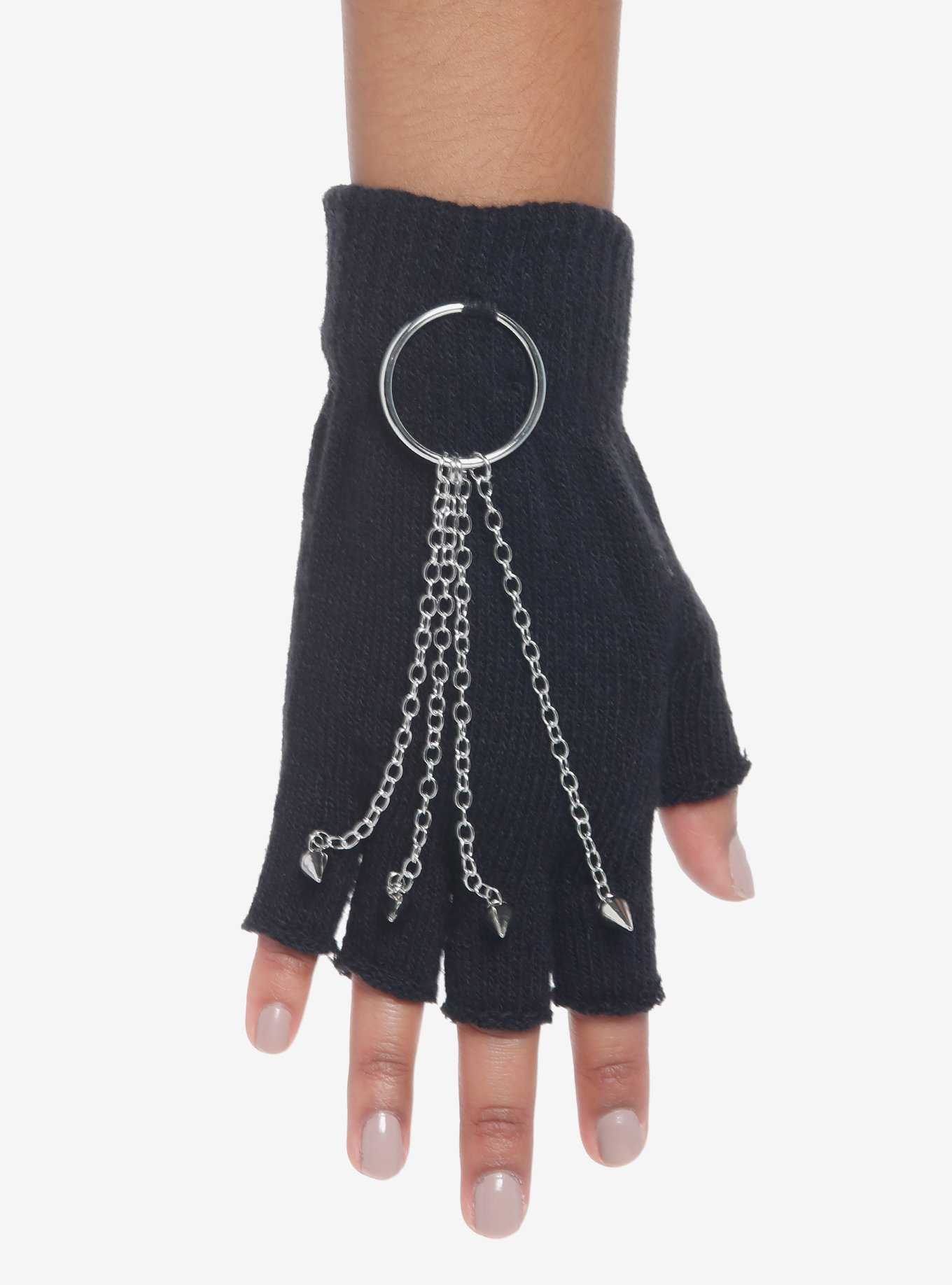 Spike Stud O-Ring Fingerless Gloves, , hi-res