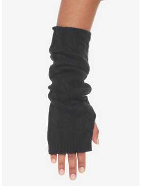 Black Cable Knit Arm Warmers, , hi-res