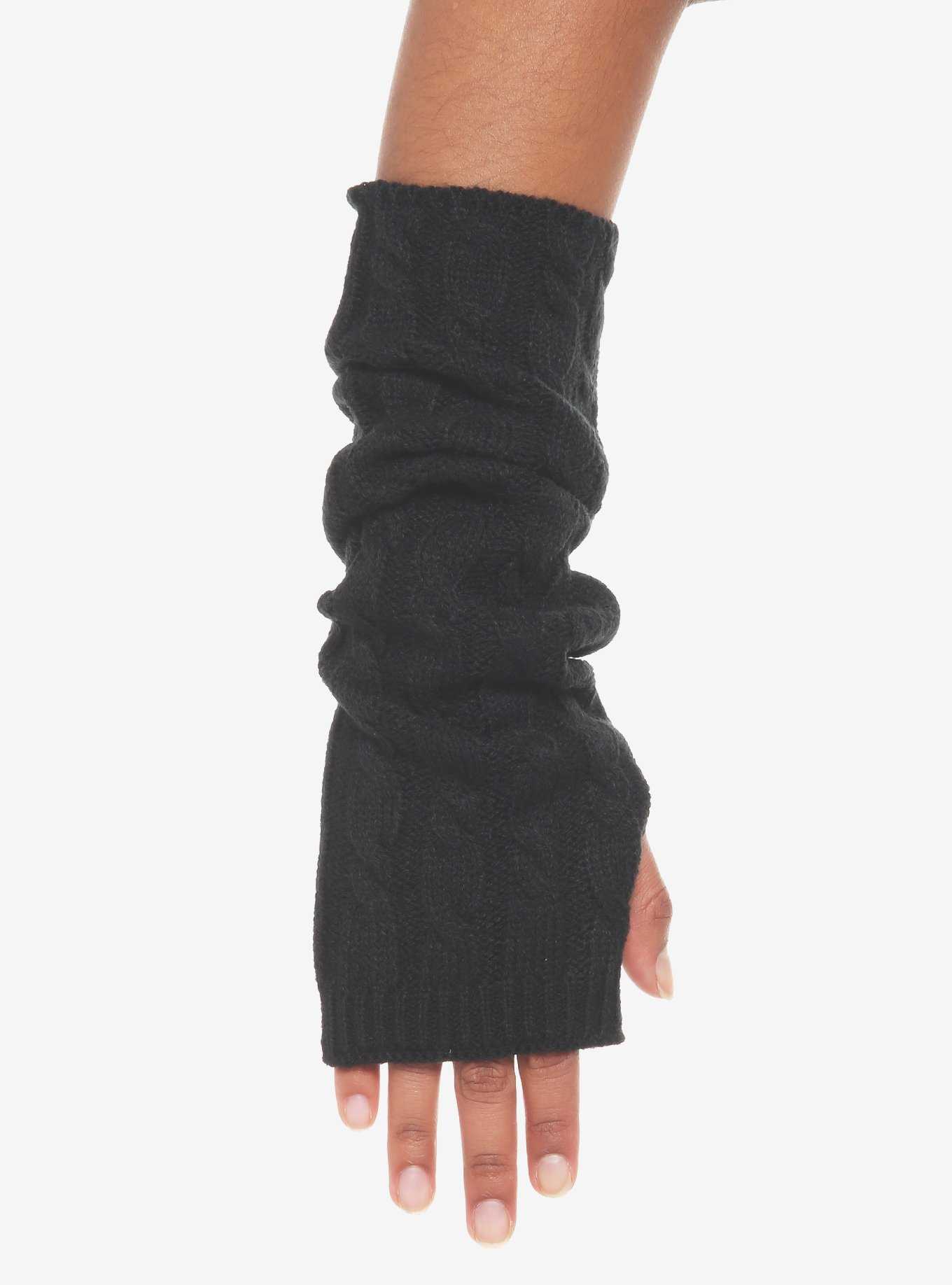 Black Cable Knit Arm Warmers, , hi-res