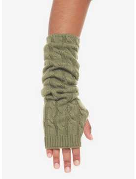 Green Cable Knit Arm Warmers, , hi-res