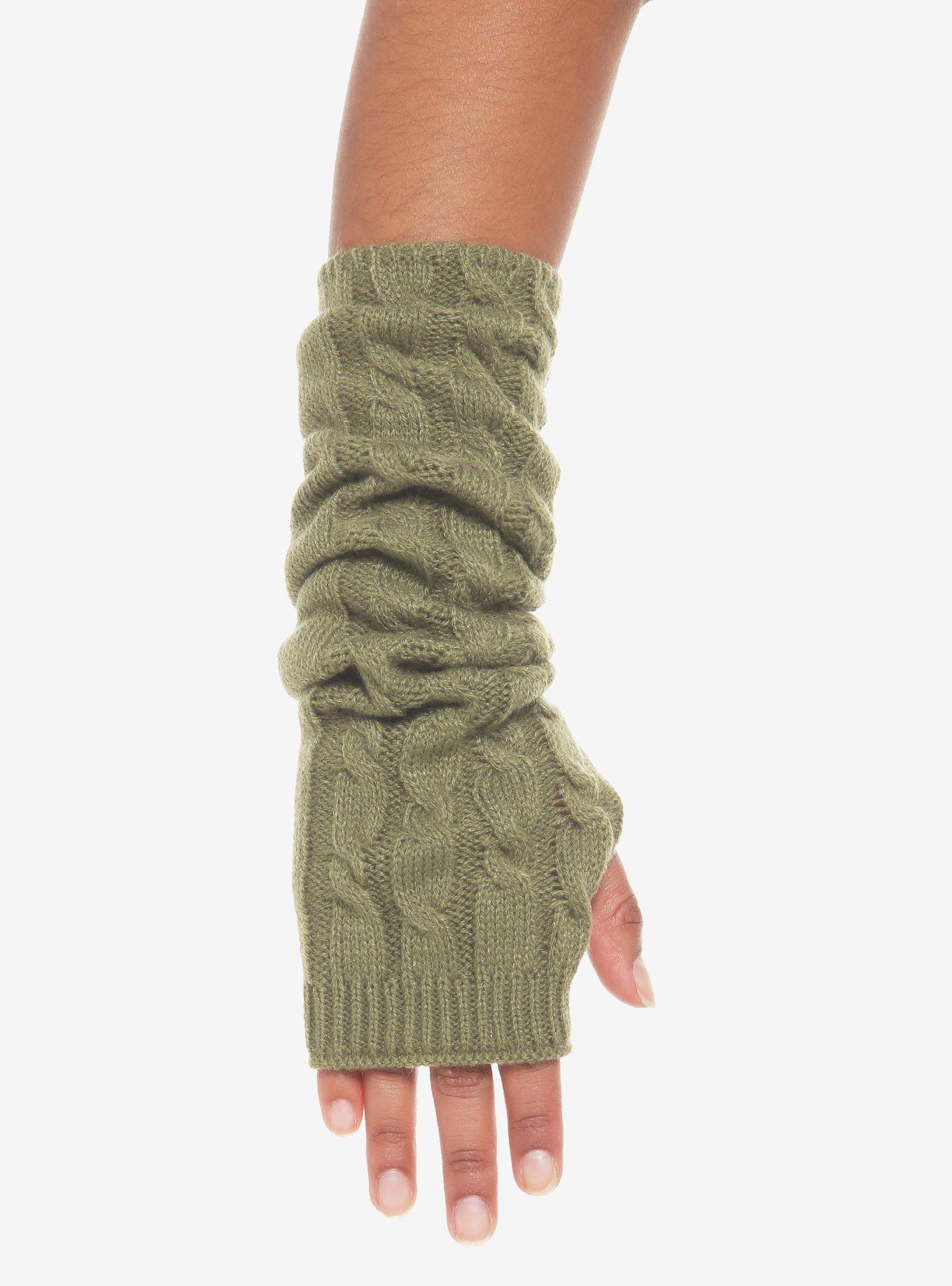 Green Cable Knit Arm Warmers, , alternate