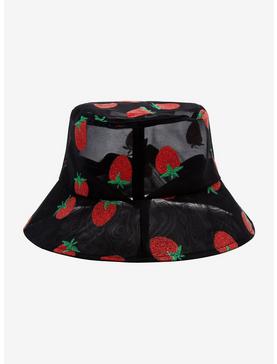 Black Mesh Glitter Strawberry Bucket Hat, , hi-res