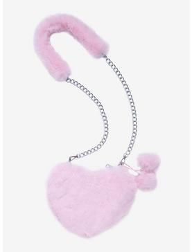 Pink Faux Fur Heart Crossbody Bag, , hi-res