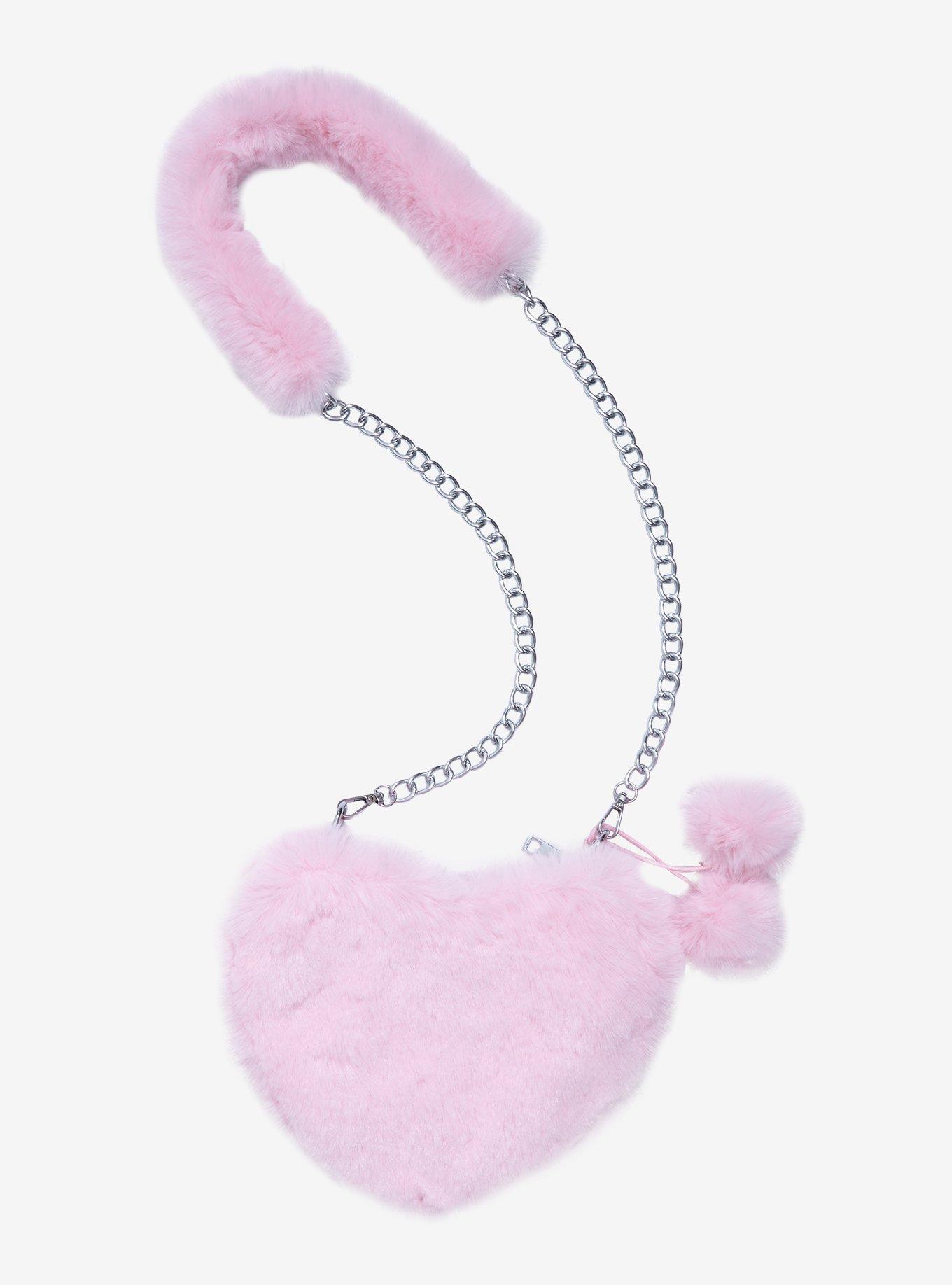 Pink Faux Fur Heart Crossbody Bag, , alternate