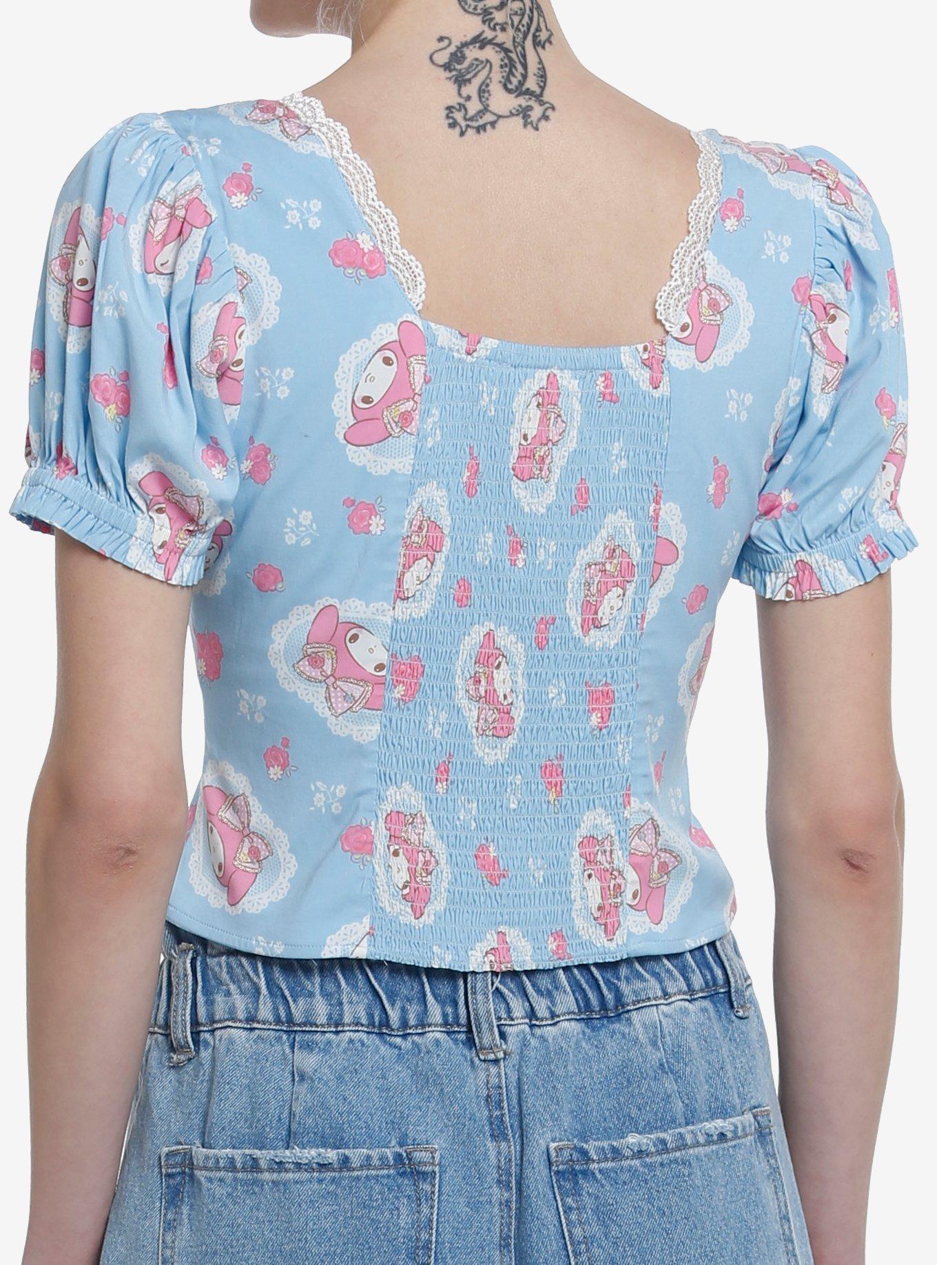 My Melody Lace Peasant Girls Woven Top, MULTI, alternate