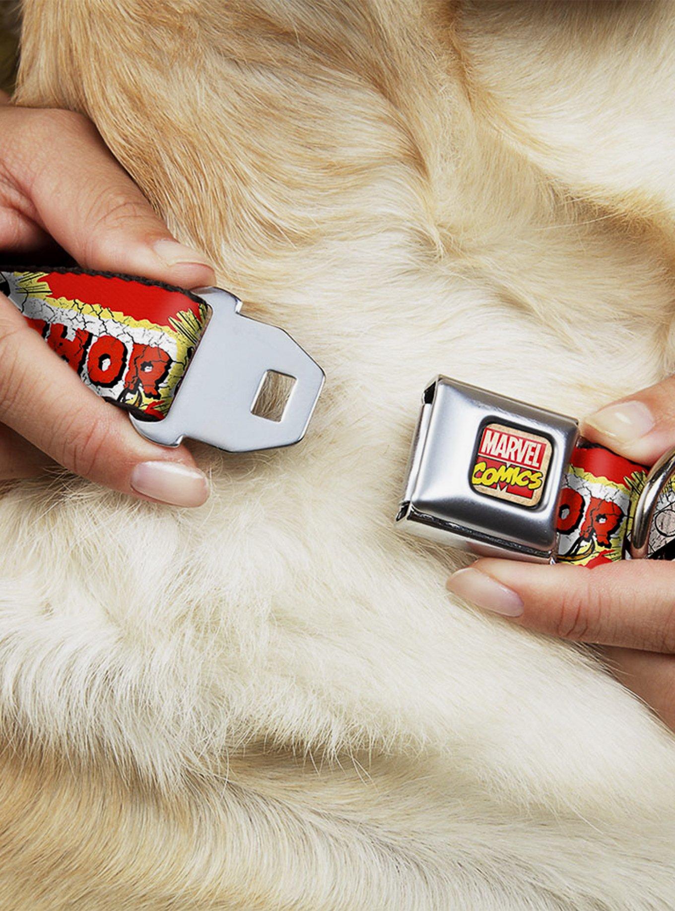 Marvel Thor Hammer Red Yellow White Seatbelt Buckle Dog Collar