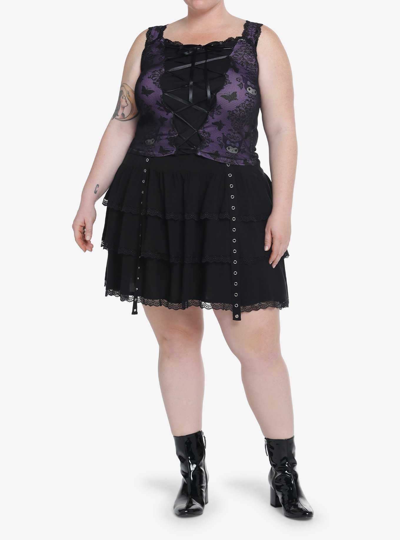 Kuromi Mesh Lace-Up Sweetheart Girls Tank Top Plus Size, , hi-res