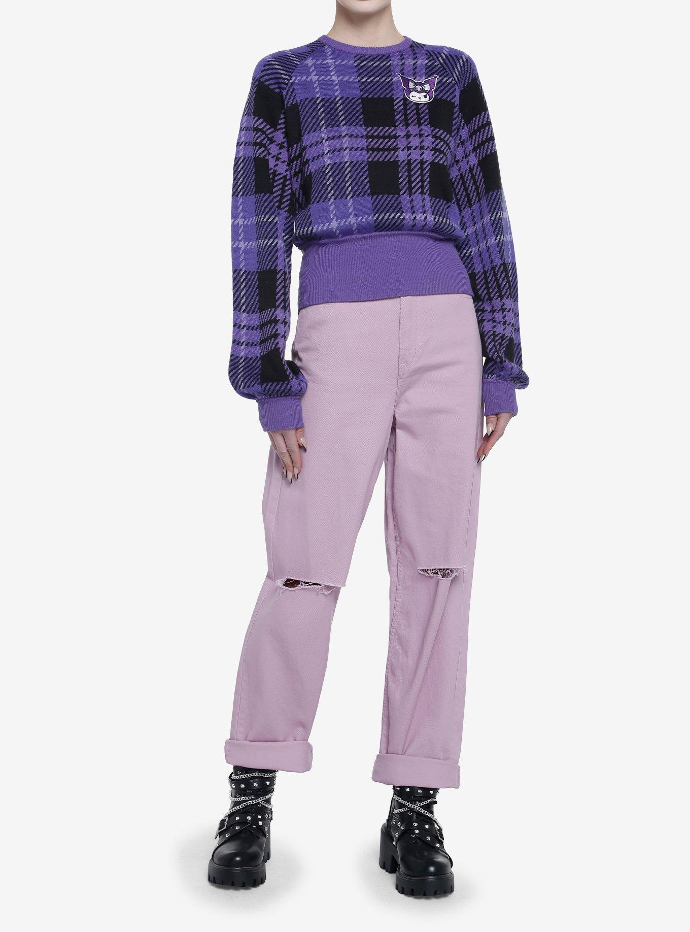 Kuromi Purple Plaid Knit Girls Sweater, , hi-res