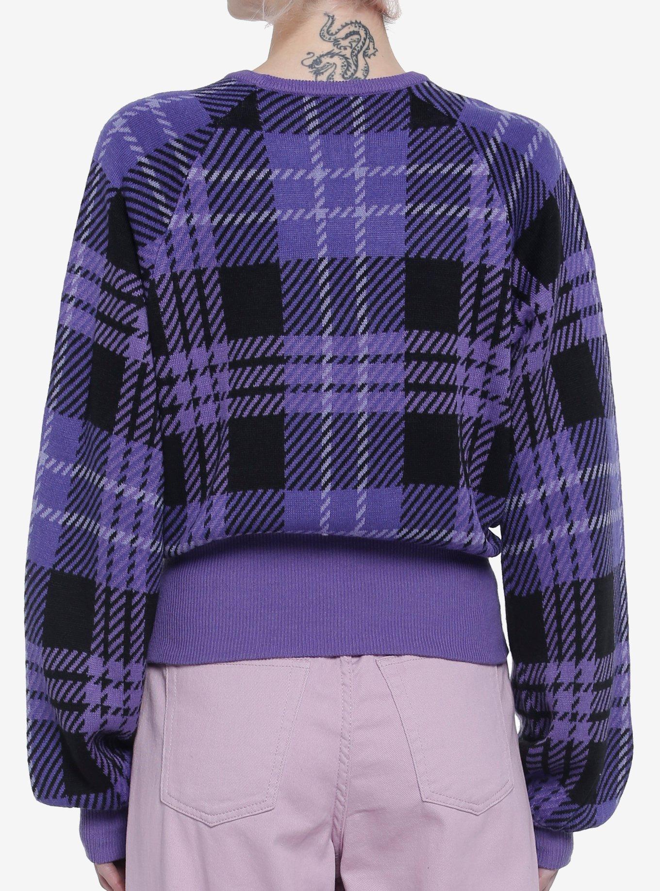 Kuromi Purple Plaid Knit Girls Sweater, MULTI, alternate