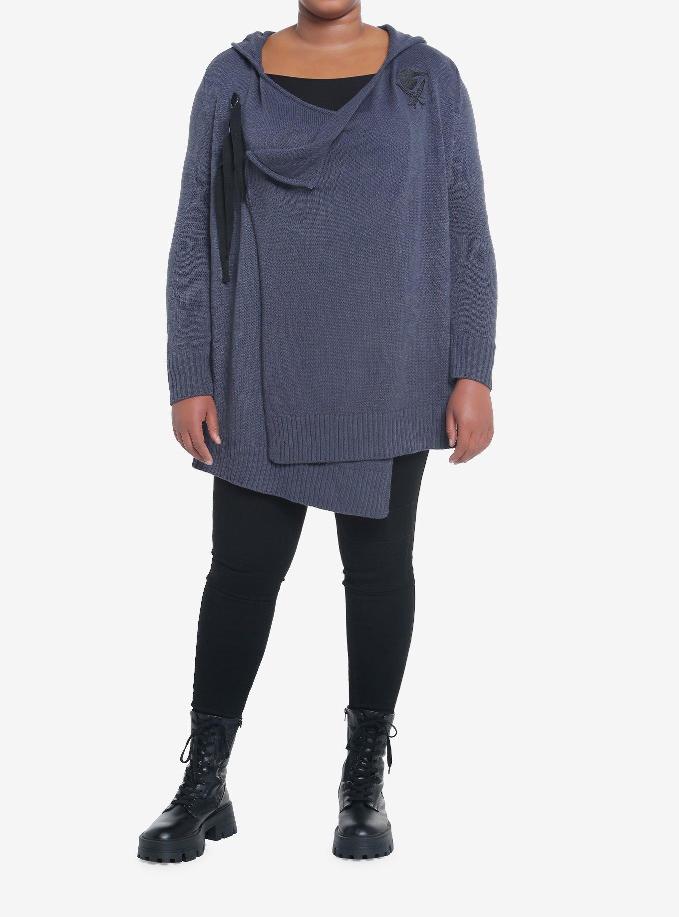 Shadow And Bone Inej Hooded Cardigan Plus Size, CHARCOAL  BLACK, alternate