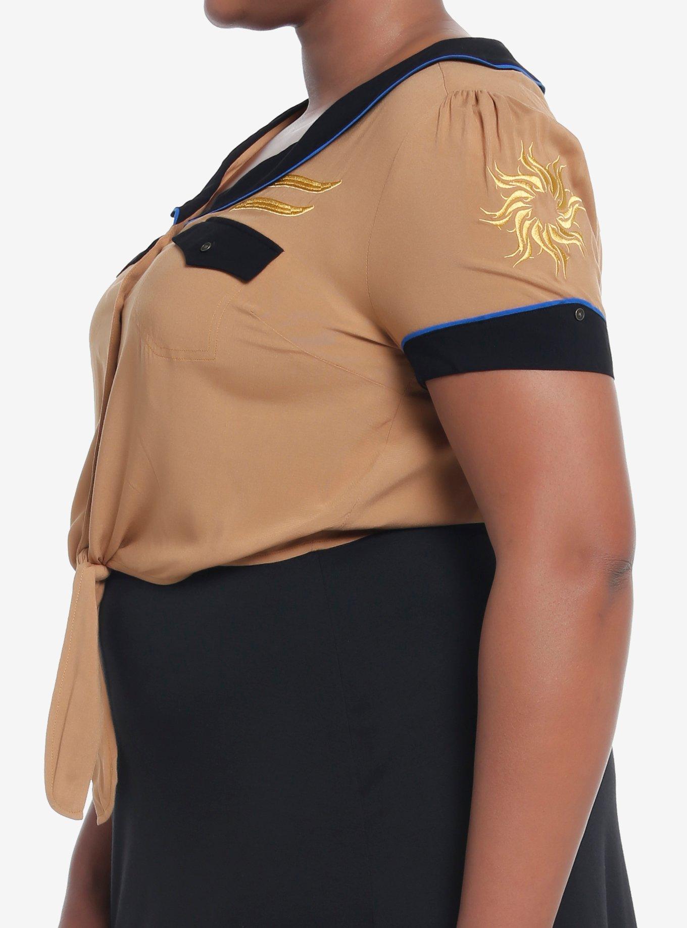 Shadow And Bone Alina Military Tie-Front Woven Button-Up Plus Size, MULTI, alternate