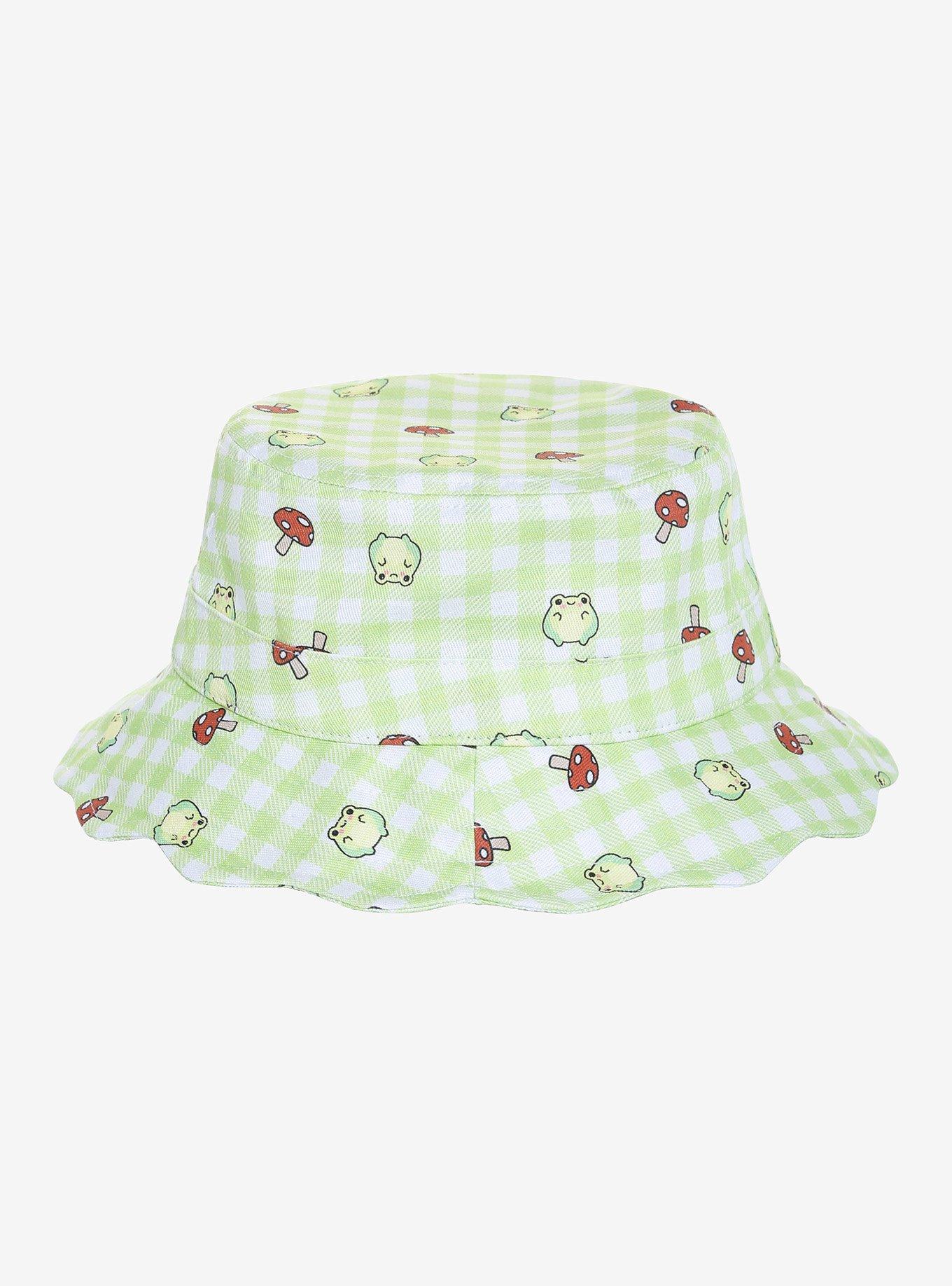 Frog & Mushroom Gingham Bucket Hat, , alternate