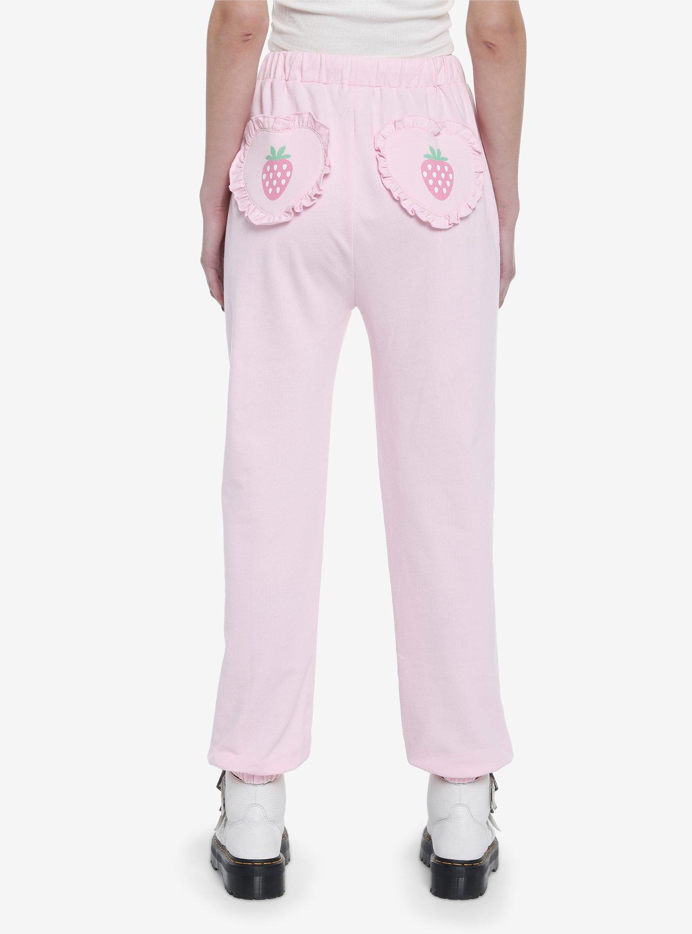 Strawberry Heart Ruffle Girls Jogger Sweatpants, PINK, alternate