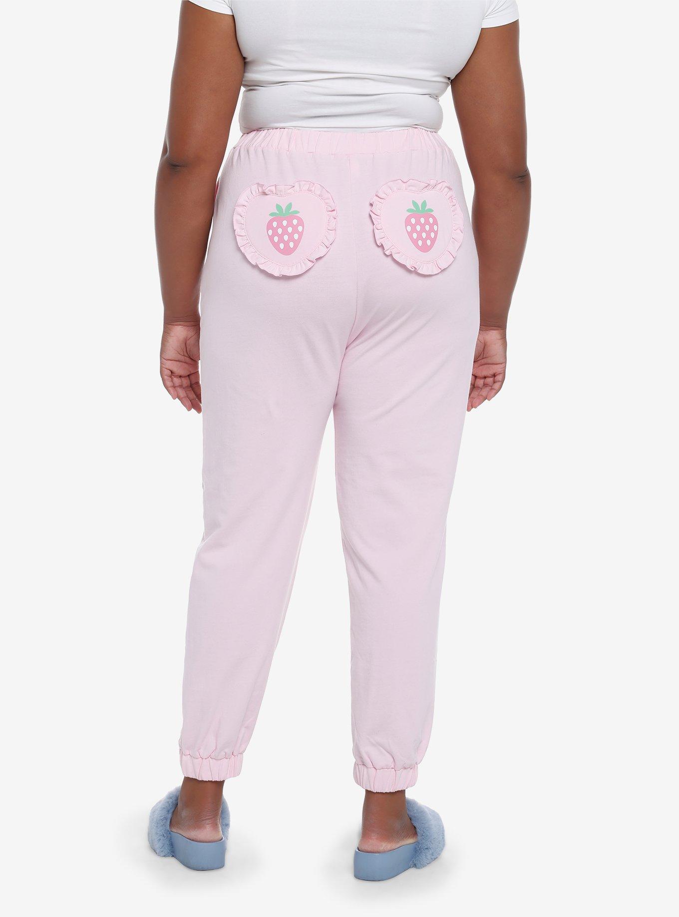 Strawberry Heart Ruffle Girls Jogger Sweatpants Plus Size, PINK, alternate