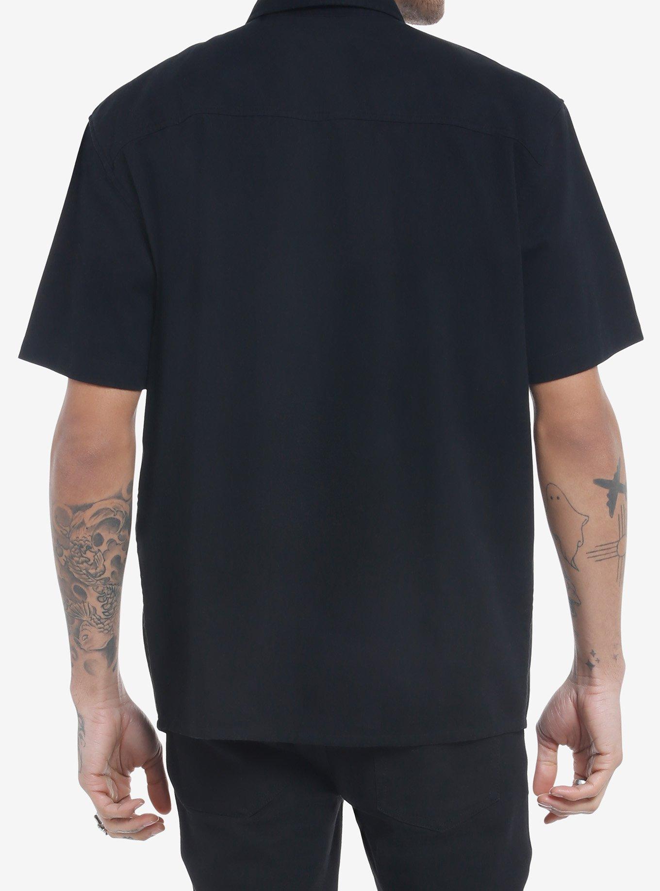 Black Strap Hardware Woven Button-Up, BLACK, alternate