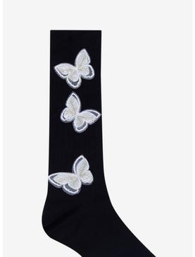 Black Butterfly Knee-High Socks, , hi-res