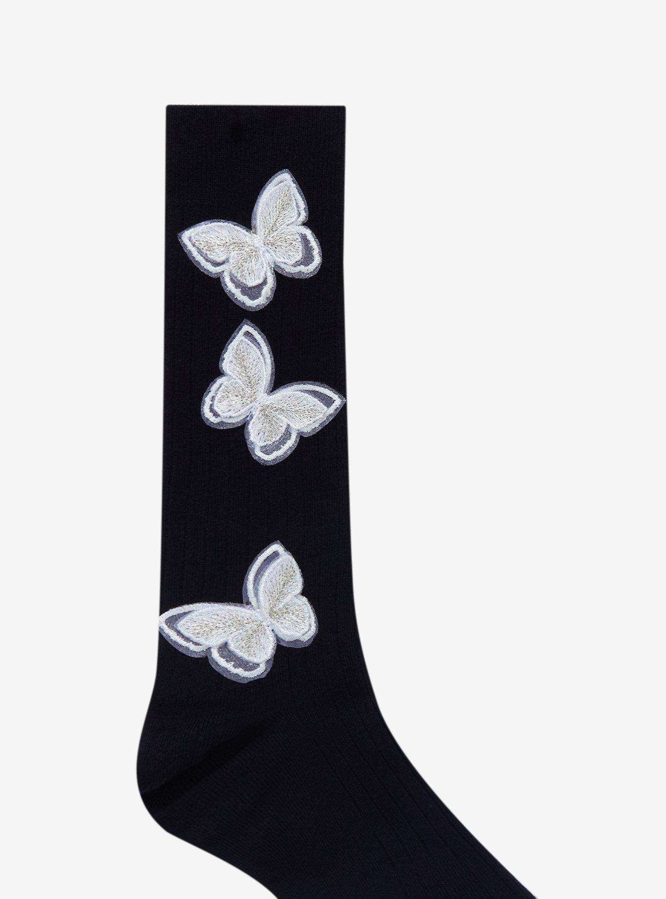 Black Butterfly Knee-High Socks, , alternate