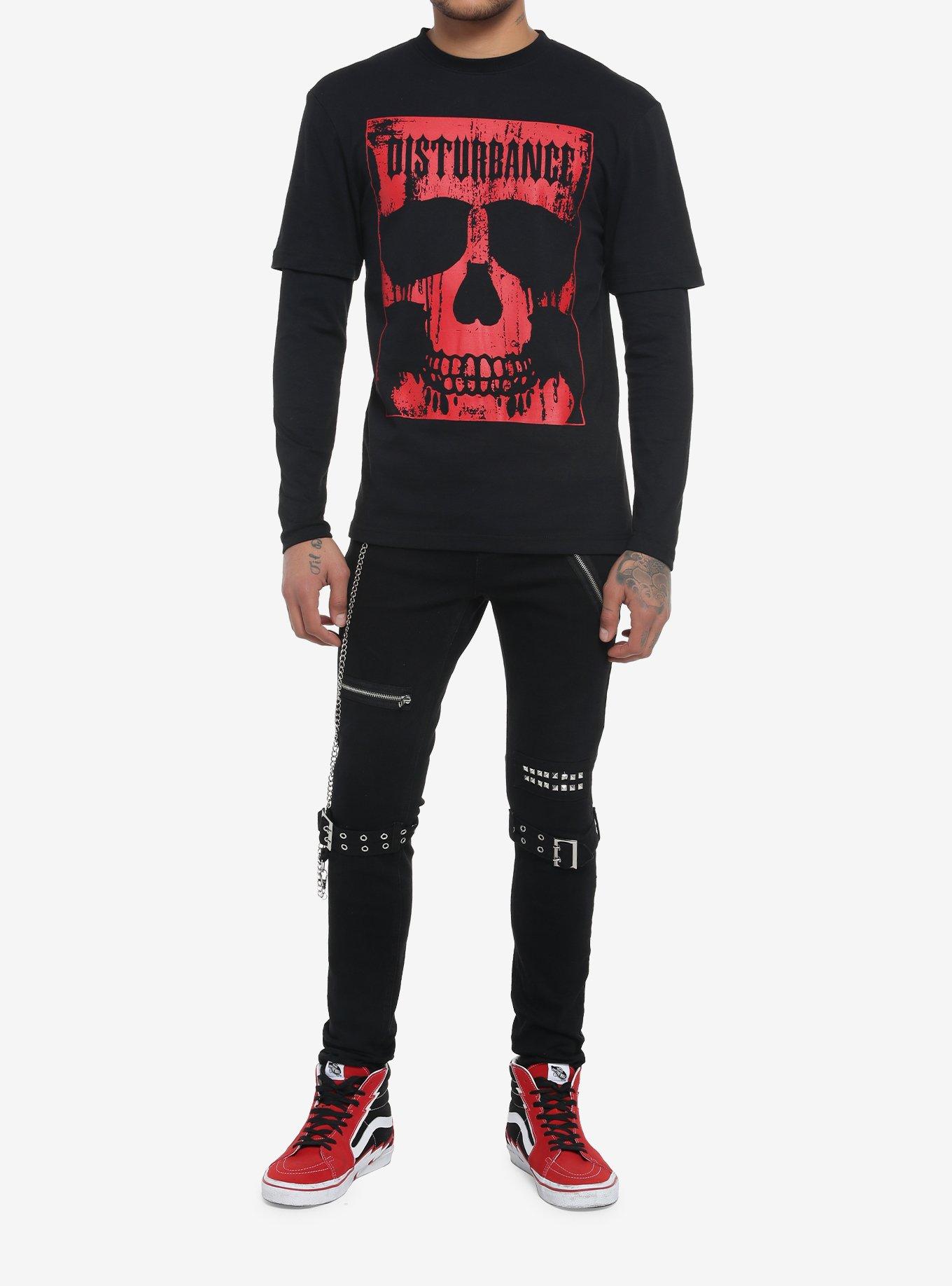 Disturbance Skull Twofer Long-Sleeve T-Shirt, BLACK, alternate