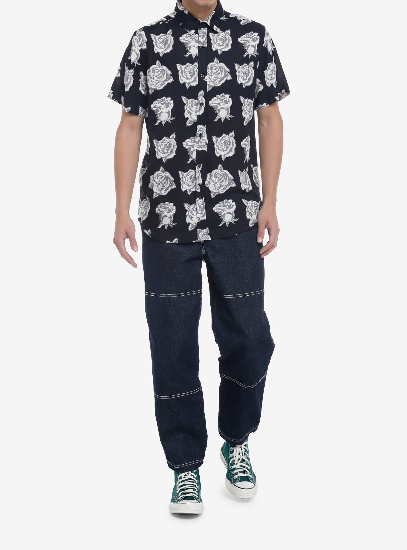 Grey Rose Woven Button-Up, BLACK, alternate