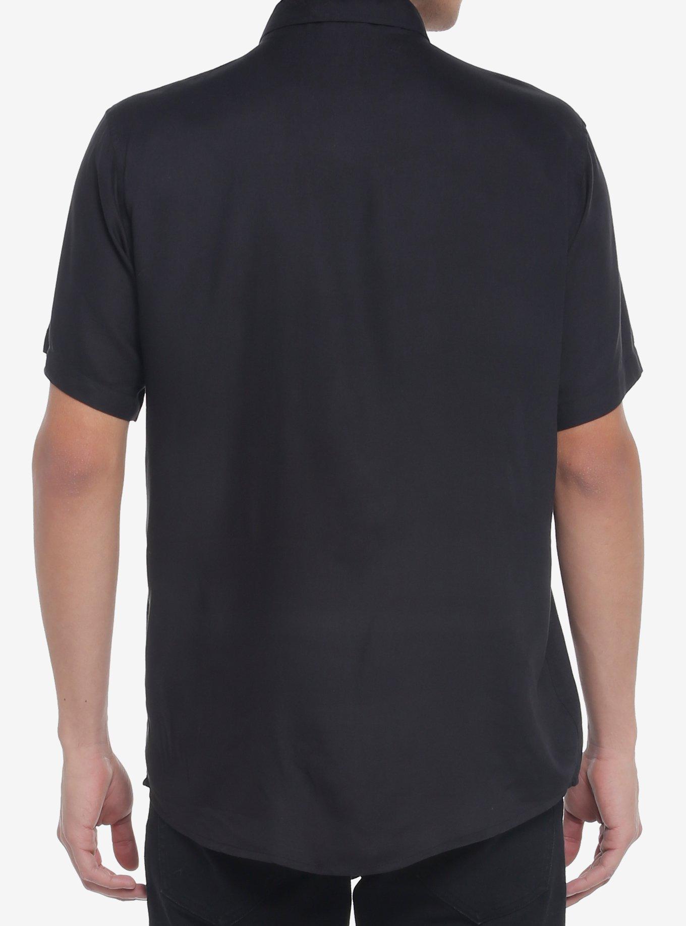 Pyramid Stud Collar Woven Button-Up, BLACK, alternate