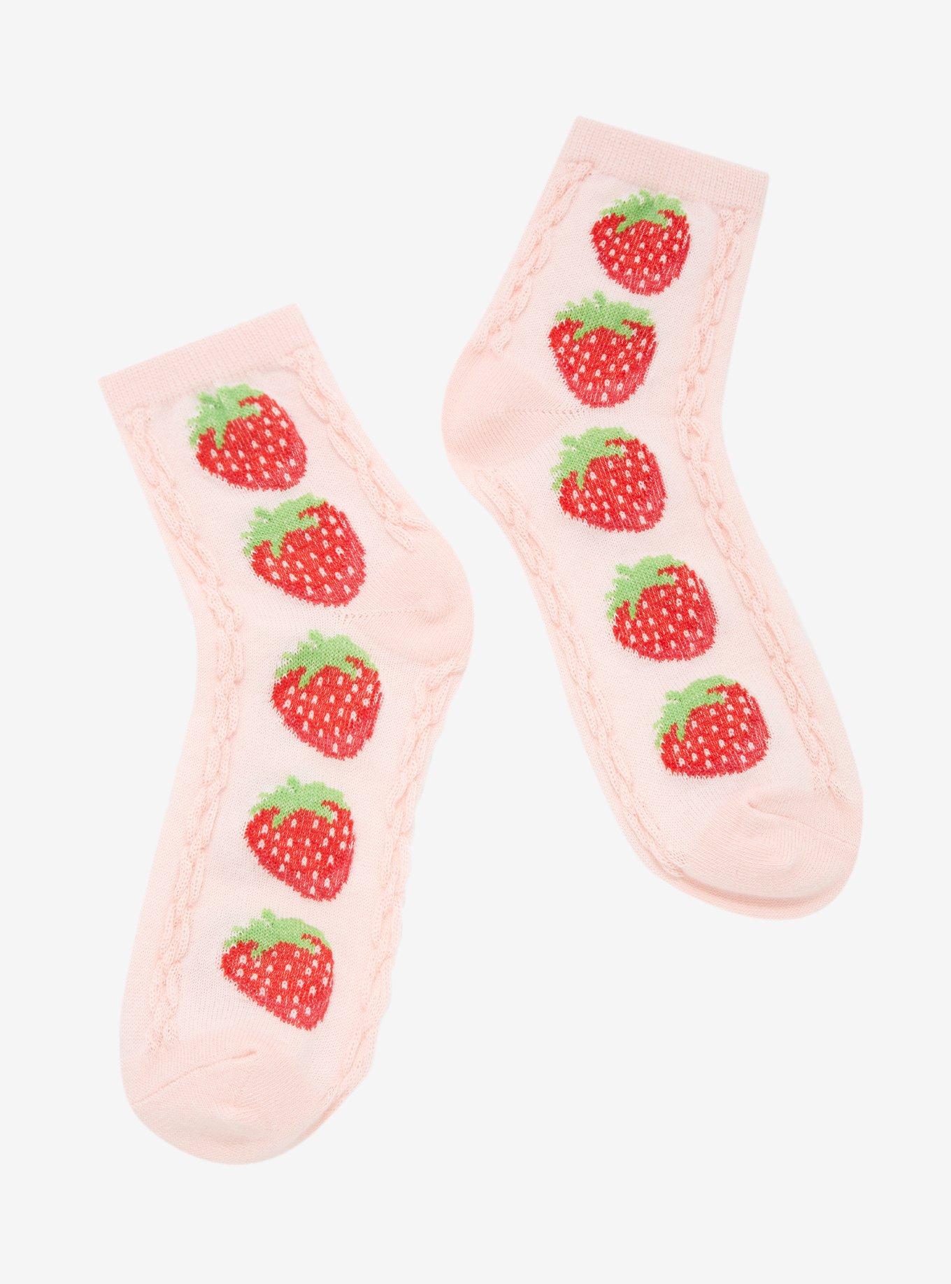 Strawberry Textured Ankle Socks, , alternate