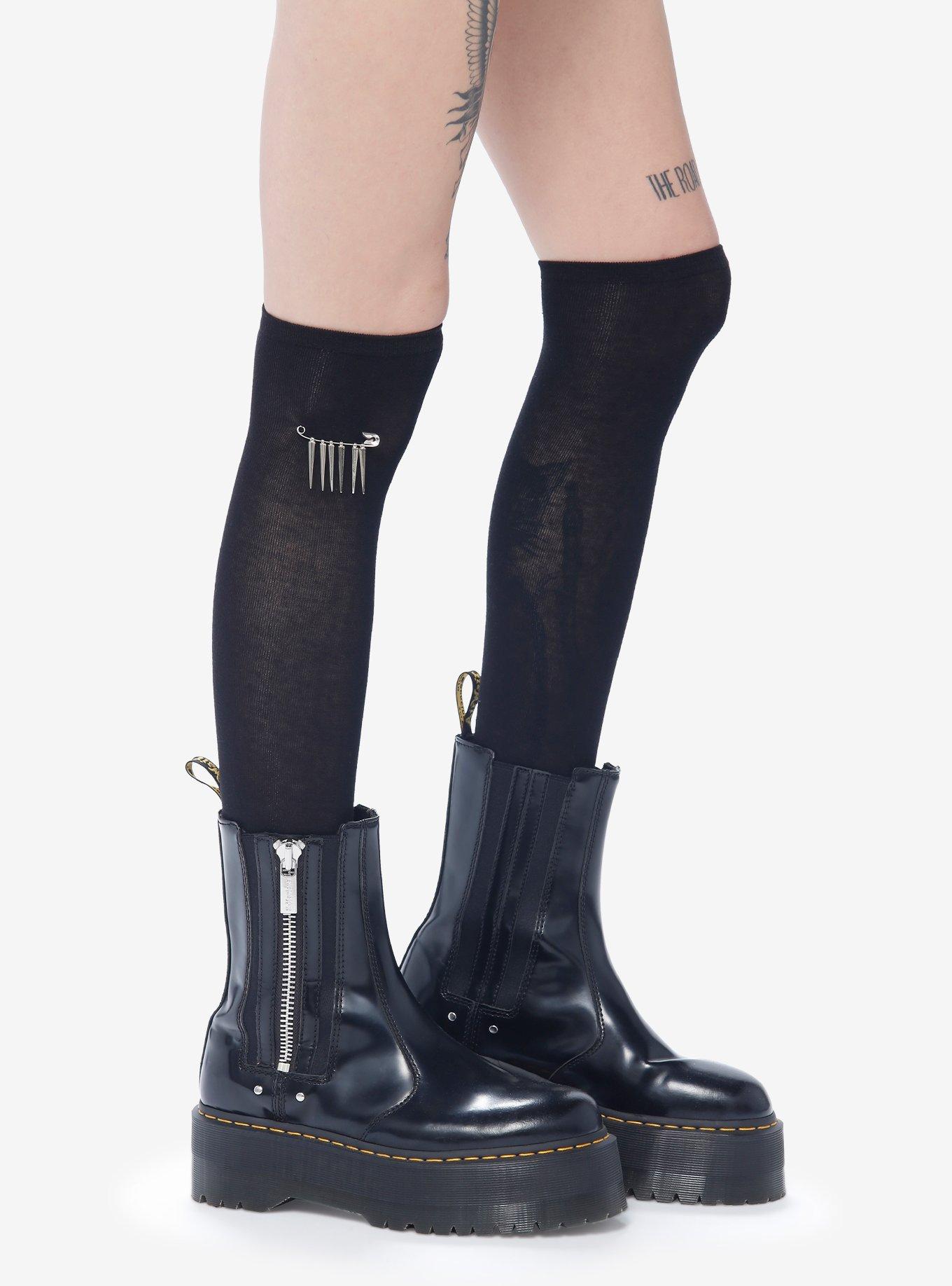 Safety Pin Spike Knee-High Socks, , alternate